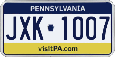 PA license plate JXK1007