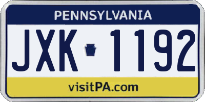 PA license plate JXK1192