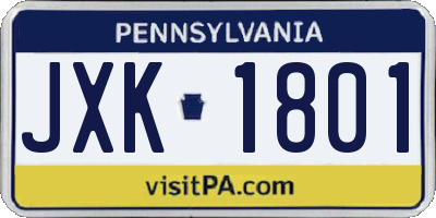 PA license plate JXK1801