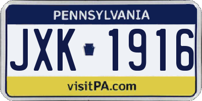 PA license plate JXK1916