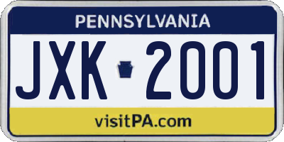 PA license plate JXK2001