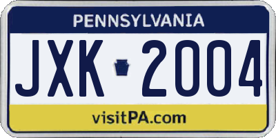 PA license plate JXK2004