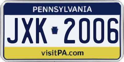 PA license plate JXK2006