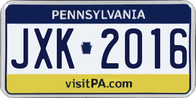 PA license plate JXK2016