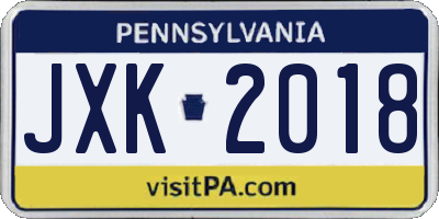 PA license plate JXK2018