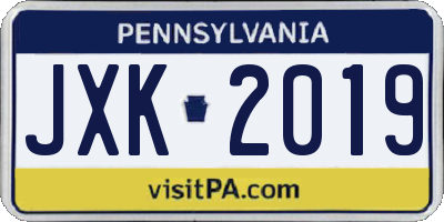 PA license plate JXK2019