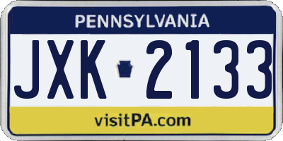PA license plate JXK2133