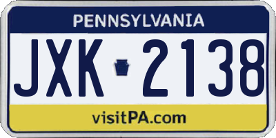 PA license plate JXK2138