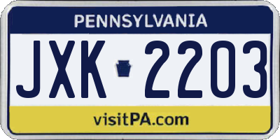 PA license plate JXK2203