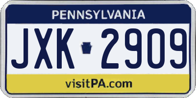 PA license plate JXK2909