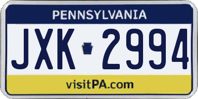 PA license plate JXK2994