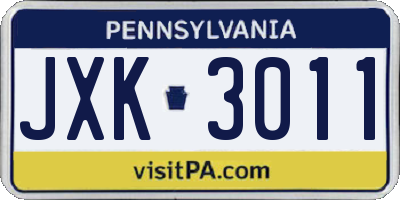 PA license plate JXK3011