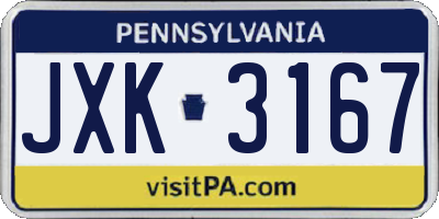 PA license plate JXK3167