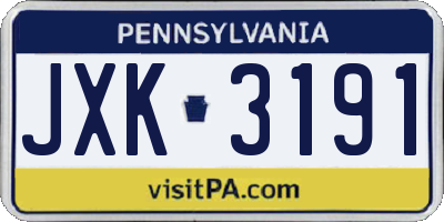PA license plate JXK3191