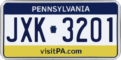 PA license plate JXK3201