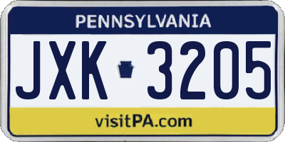 PA license plate JXK3205