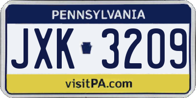 PA license plate JXK3209