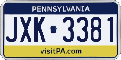 PA license plate JXK3381