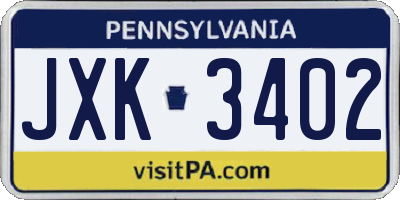 PA license plate JXK3402