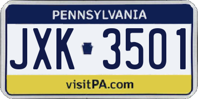 PA license plate JXK3501