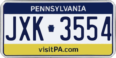 PA license plate JXK3554