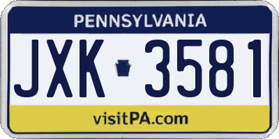 PA license plate JXK3581