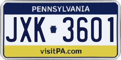 PA license plate JXK3601