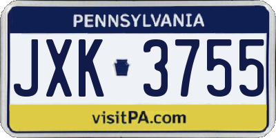 PA license plate JXK3755