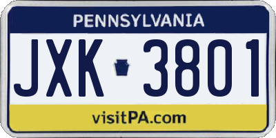 PA license plate JXK3801