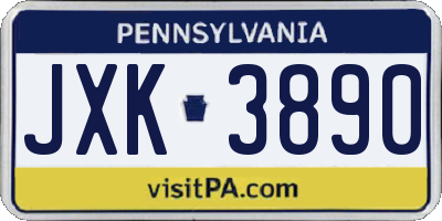 PA license plate JXK3890