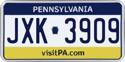 PA license plate JXK3909