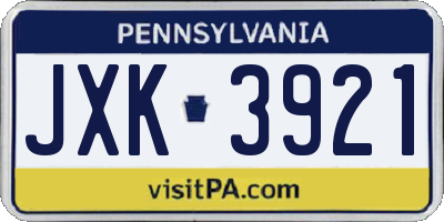 PA license plate JXK3921