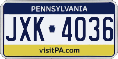 PA license plate JXK4036