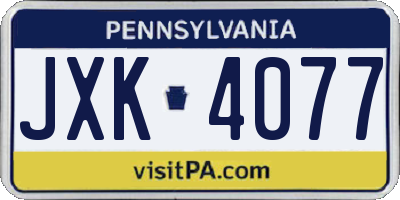 PA license plate JXK4077
