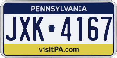 PA license plate JXK4167