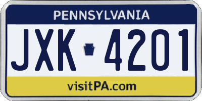 PA license plate JXK4201