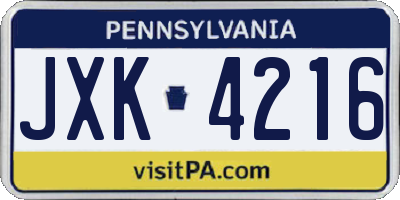 PA license plate JXK4216