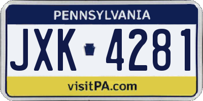 PA license plate JXK4281