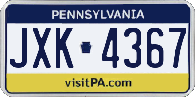 PA license plate JXK4367