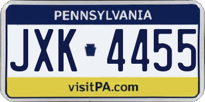 PA license plate JXK4455