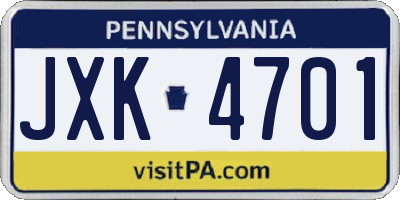 PA license plate JXK4701