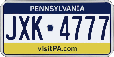 PA license plate JXK4777