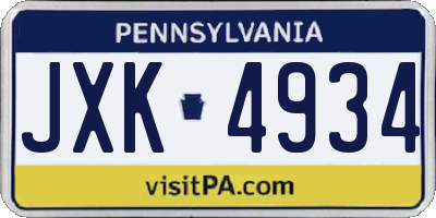 PA license plate JXK4934