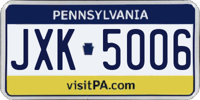 PA license plate JXK5006