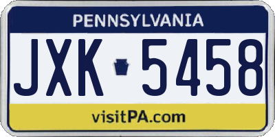 PA license plate JXK5458