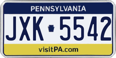 PA license plate JXK5542