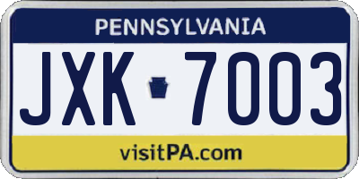 PA license plate JXK7003