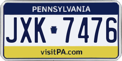 PA license plate JXK7476