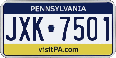 PA license plate JXK7501