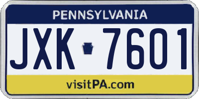 PA license plate JXK7601